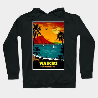 Waikiki Hawaii Diamond Head Tourism Advertising Print Hoodie